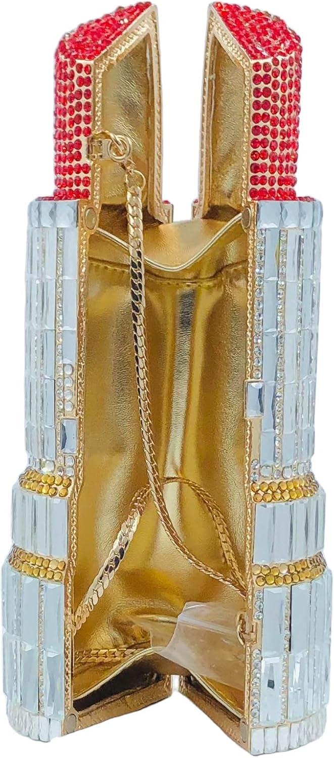 Novelty Mini Lipstick Shape Women Crystal Clutch Evening Bag,Party Prom Dinner Rhinestone Clutch Purses and Handbags
