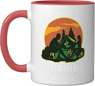 Husband Wife Camping Partners For Life Married Couple Camper Ceramic Mug, Red/White