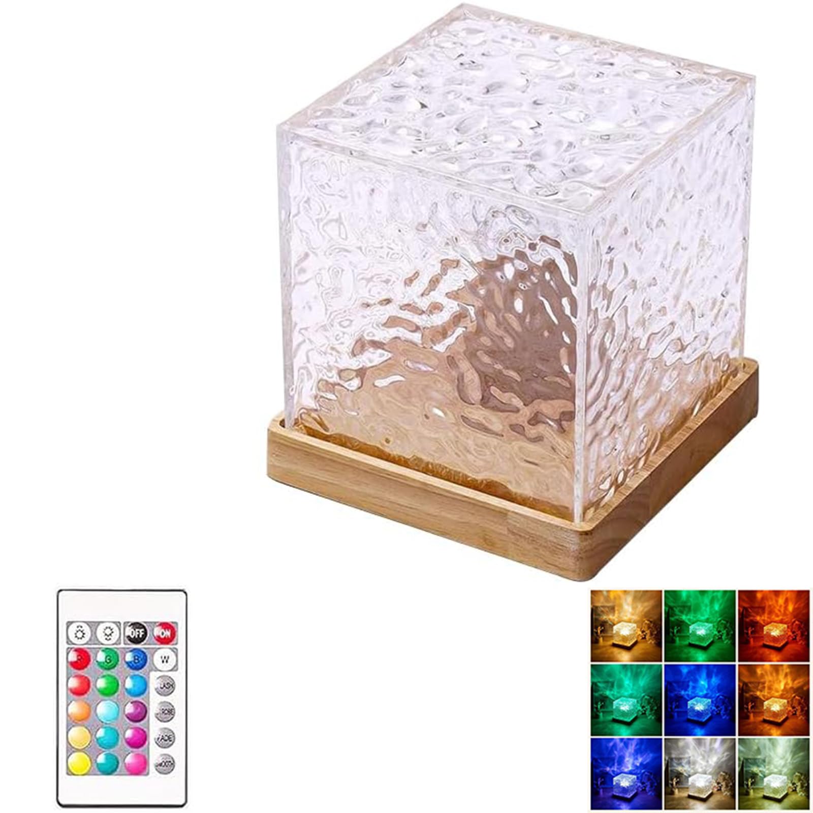 INPUS Water Light Wave Cube Lamp, Northern Lights Cube, Midnight Aura,16 Color Rechargeable Dimmable Control Bedroom Indoor Starry Night Light Romantic Room Decor