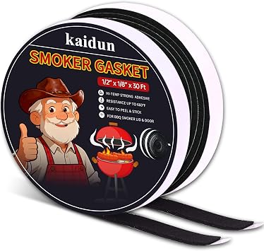 kaidun Smoker Gasket, 2 Pack x 15 Ft, 1/2" x 1/8", Black