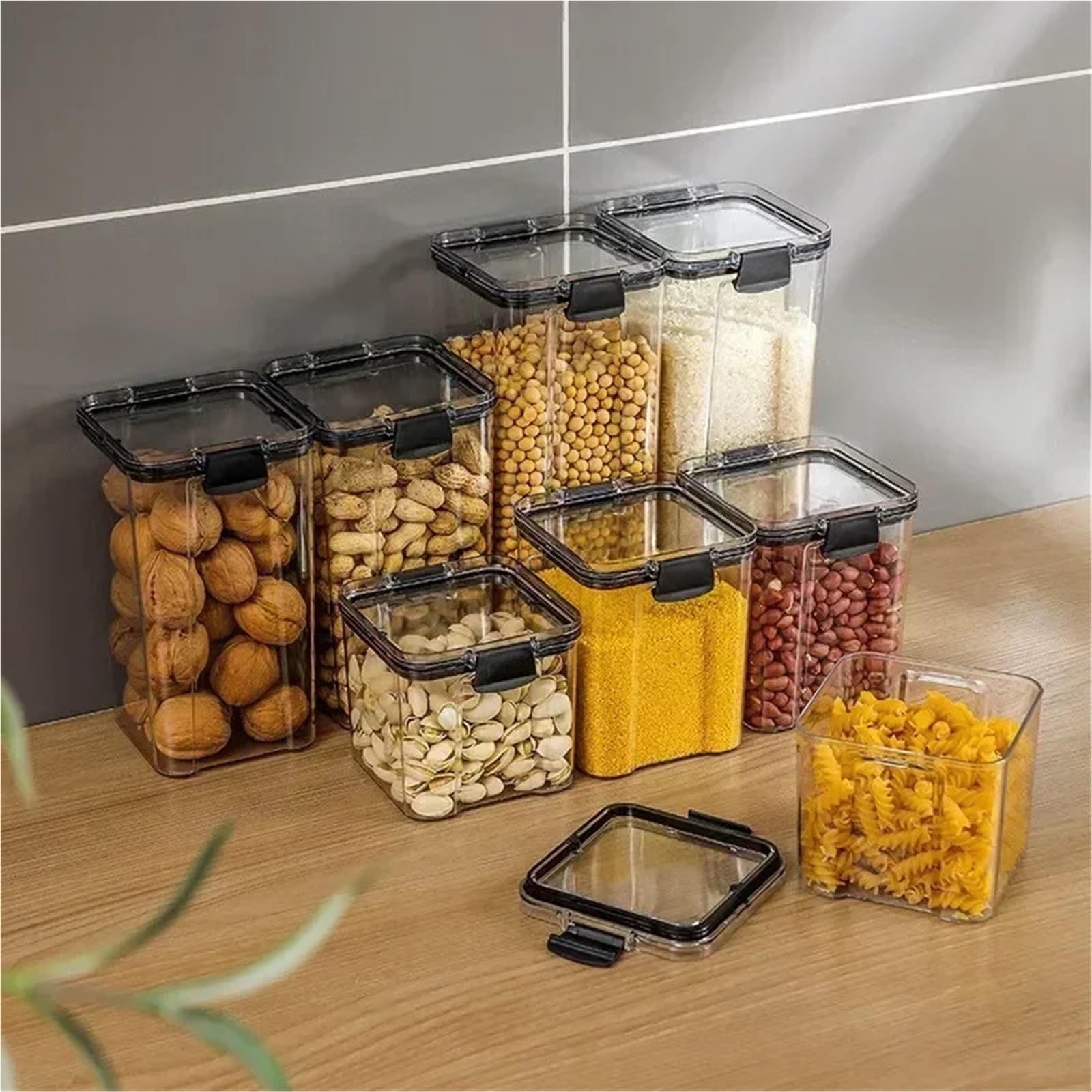 4 pezzi impilabili da cucina barattolo sigillato scatola di plastica for alimenti multicereali bottiglia serbatoio frutta secca contenitori for tè Per Biscotti