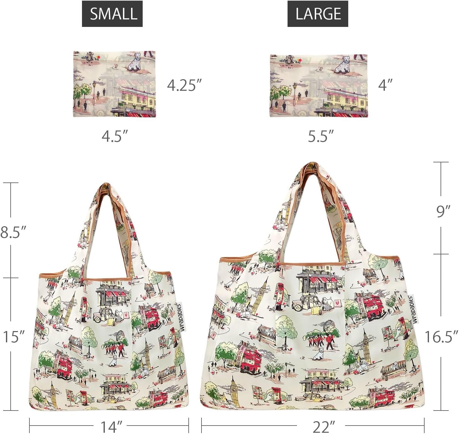 allydrew Large & Small Foldable Tote Nylon Reusable Grocery Bags, Set of 4