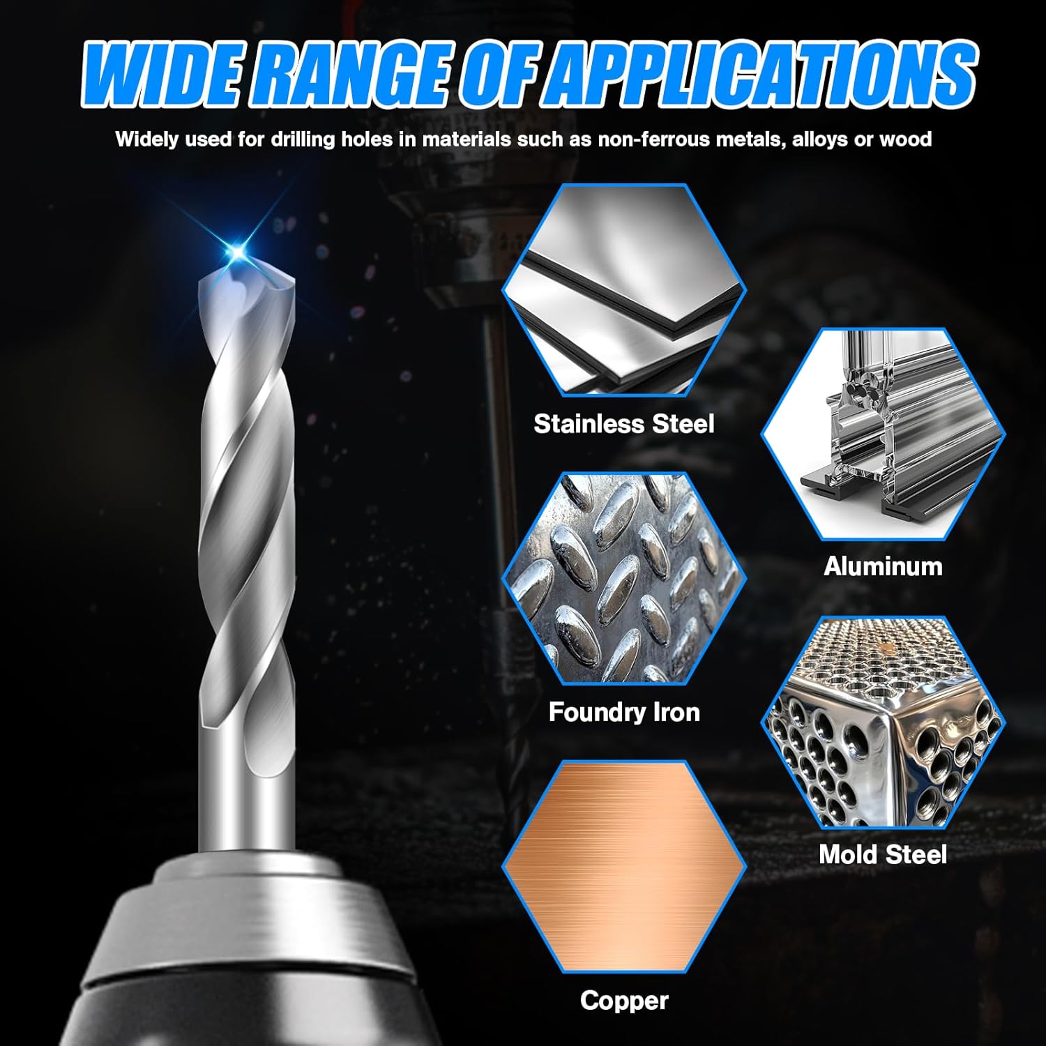 3/8" Drill Bits Solid Carbide Drill Bits, Tungsten Carbide Drill Bit Set, Metal Drill Bit Set for Stainless Steel Hardened Steel Cast Iron Alloy Copper, 2 Pcs