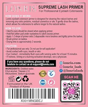 Eyelash Extension Primer - 30% BETTER RETENTION - Lonris Cleanser 15 ml/Protein Oil Remover/Increase Adhesive Bonding Power/Pre-treatment for Individual Semi-Permanent Extensions Glue Supplies