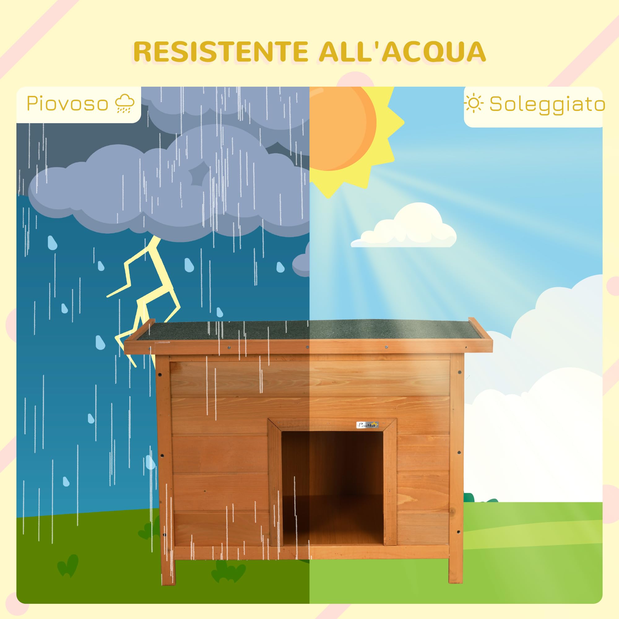 PawHut Cuccia per Cani Impermeabile da Esterno in Legno di Abete, 85x58x58cm