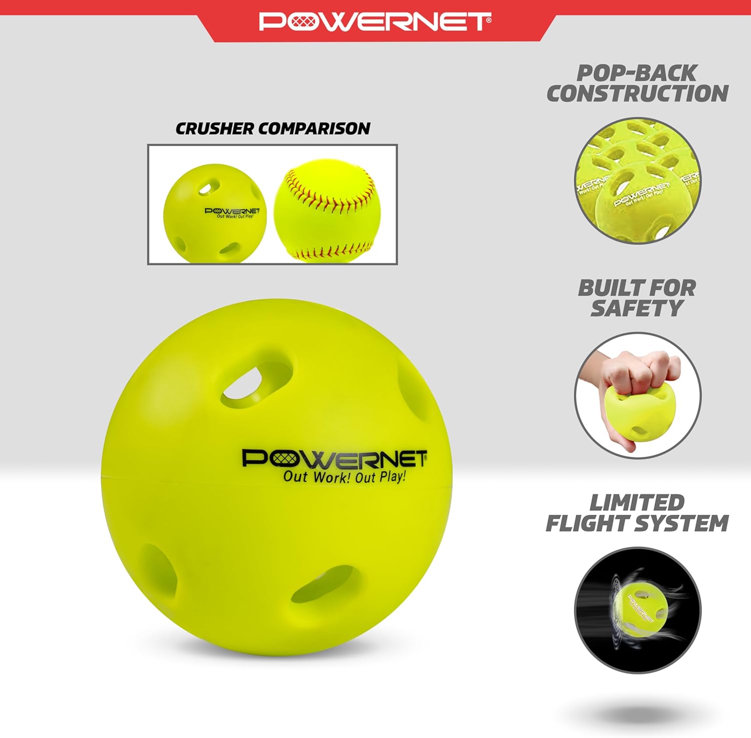 PowerNet Crusher Training Softballs, Hitting Trainer for Improved Speed, Power & Coordination, Instant Batter Feedback, Batting Practice Softballs 12PK