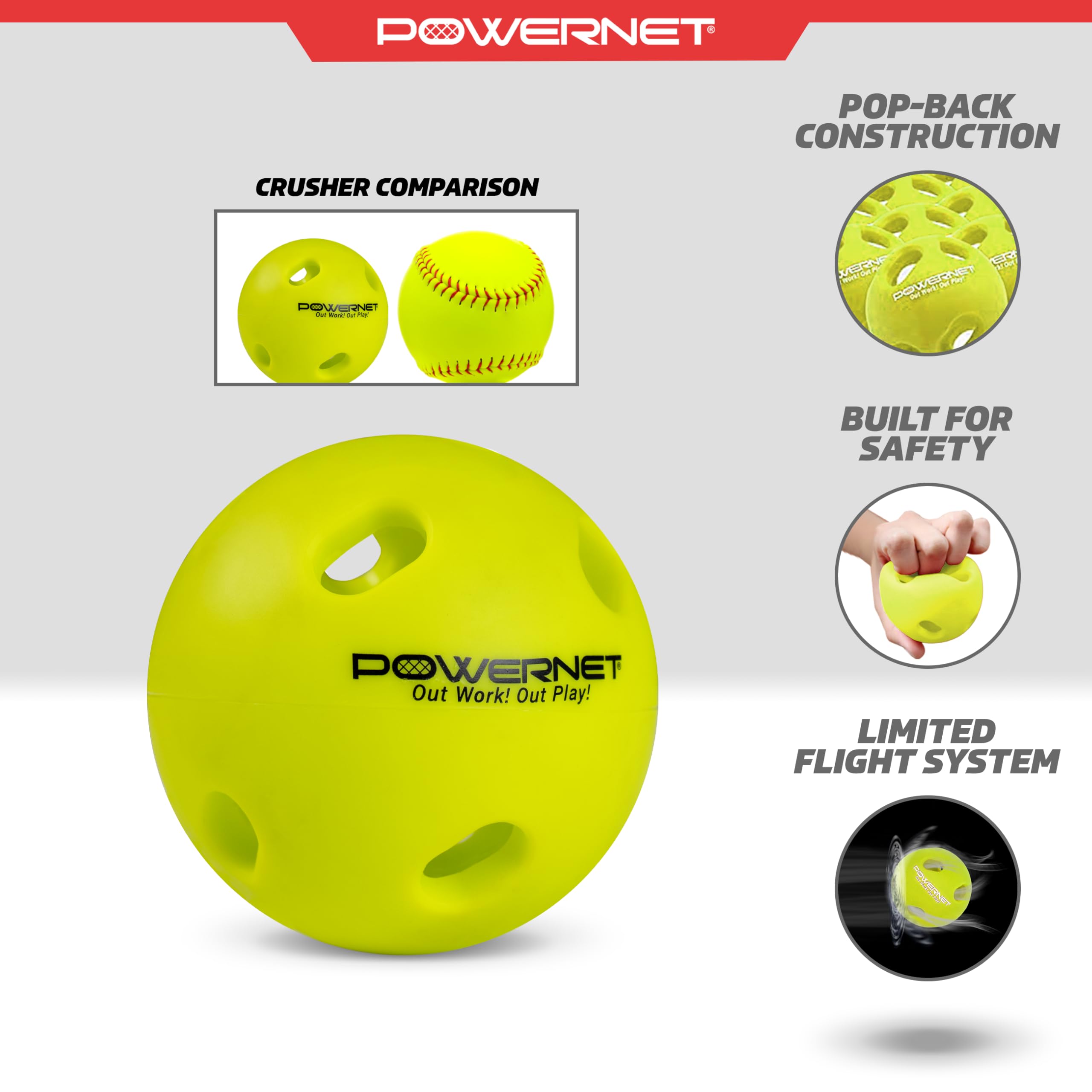 PowerNet Crusher & Micro Crusher - Entrenador de bateo de béisbol y sóftbol para mejorar la velocidad, potencia y coordinación, pelotas de práctica de bateo, paquete de 12 unidades o paquete de