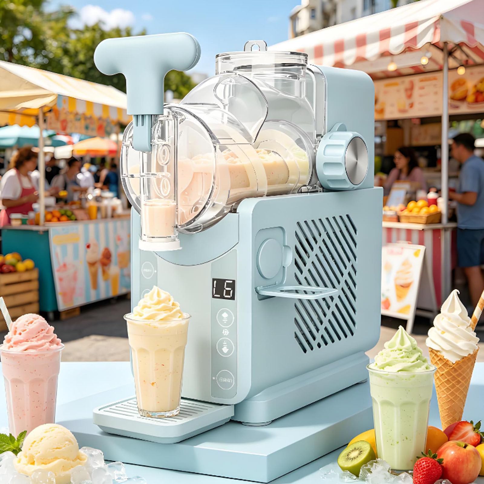 ErShangMao Slushie & Milkshake Maker, 2l Slushy Machine,180w Soft Serve Ice Cream Machine,No Ice, 5 In 1 Modes, Fast 15-Min Making, Self-Cleaning,Stainless Drip Tray, For Beverage Shop,Café Black