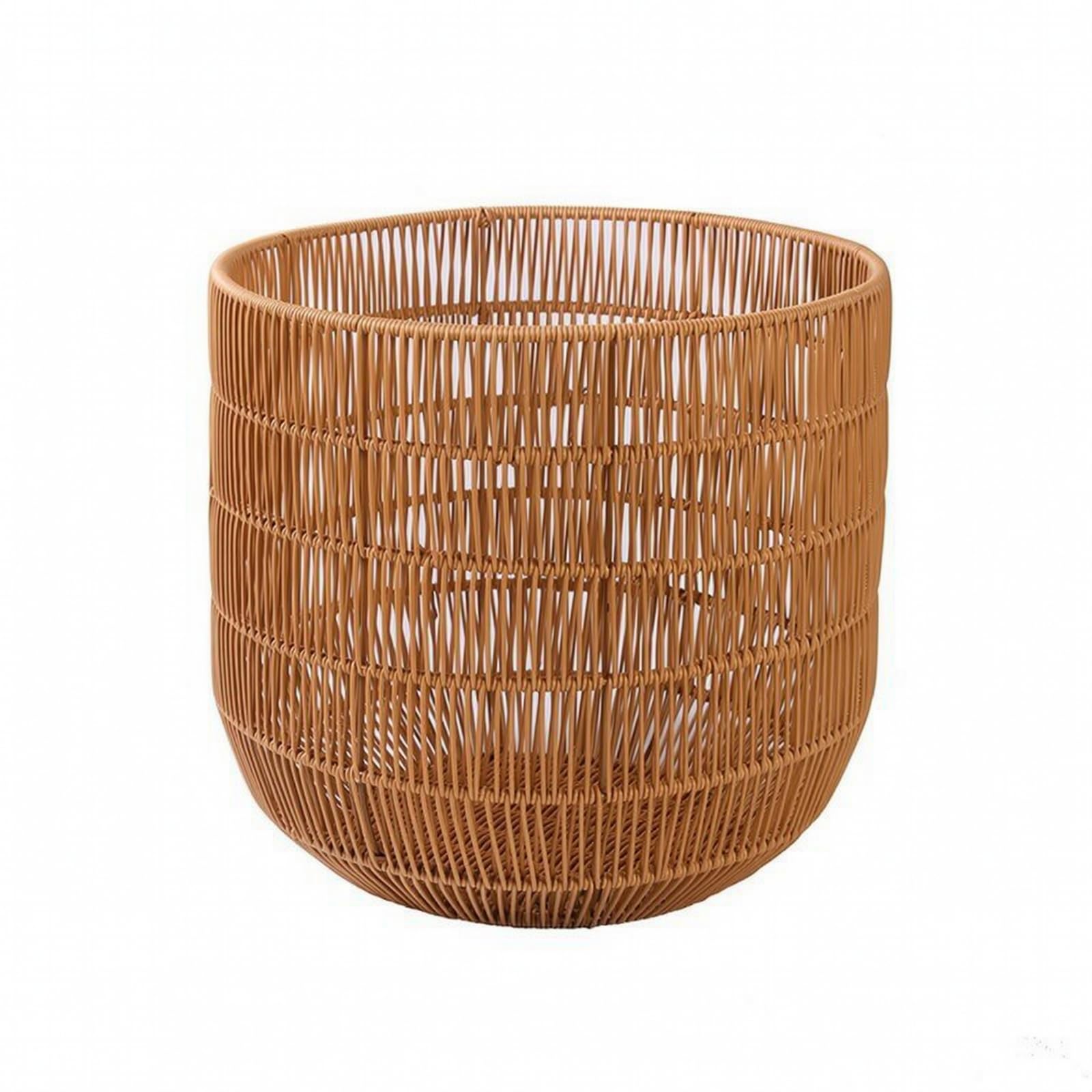 Cesto Intrecciato Traspirante, Marrone, Grande, Forma Ovale, Diametro 38 Cm × Altezza 36 Cm, Cesto Portabiancheria Traforato In Plastica Effetto Rattan, Grande