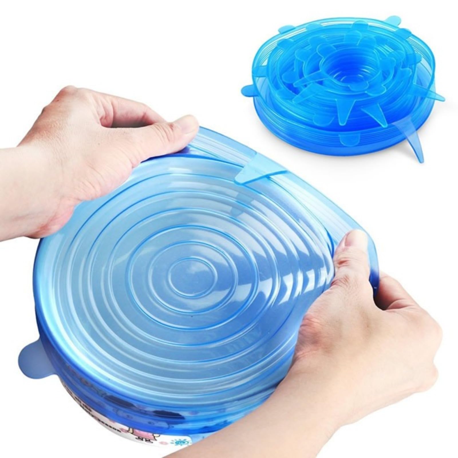 6-piece set of silicone fresh-keeping lids for bowls, jars, and food, fruit and vegetable storage, reusable stretch caps for microwave ovens, refrigerators, and dishwashers