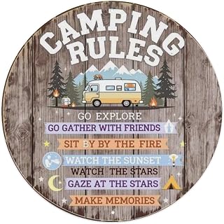 Camping Rules Tin Sign Vintage Round Metal Sign Man Cave Garage Bar Pub Wall Decor Metal Poster 8x8 Inch