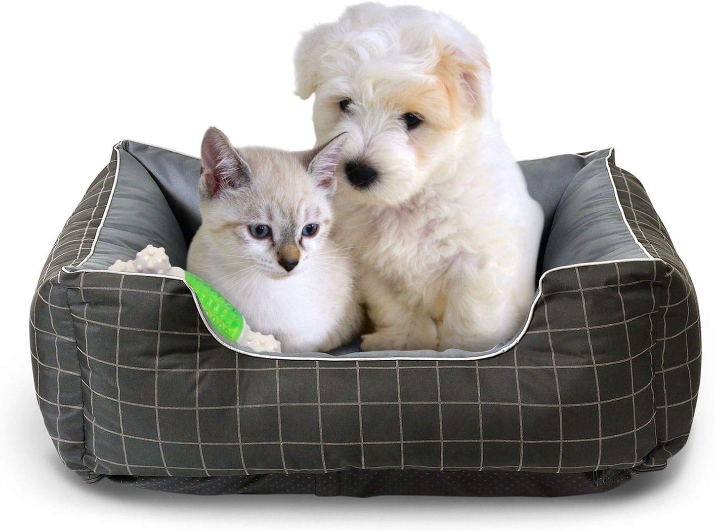 Pet Bed - Soft Luxury Pet Lounger, Premium Bedding w/Inner Cushion for Dog/Cat - Thunder Grey w/Oxford Square - Medium