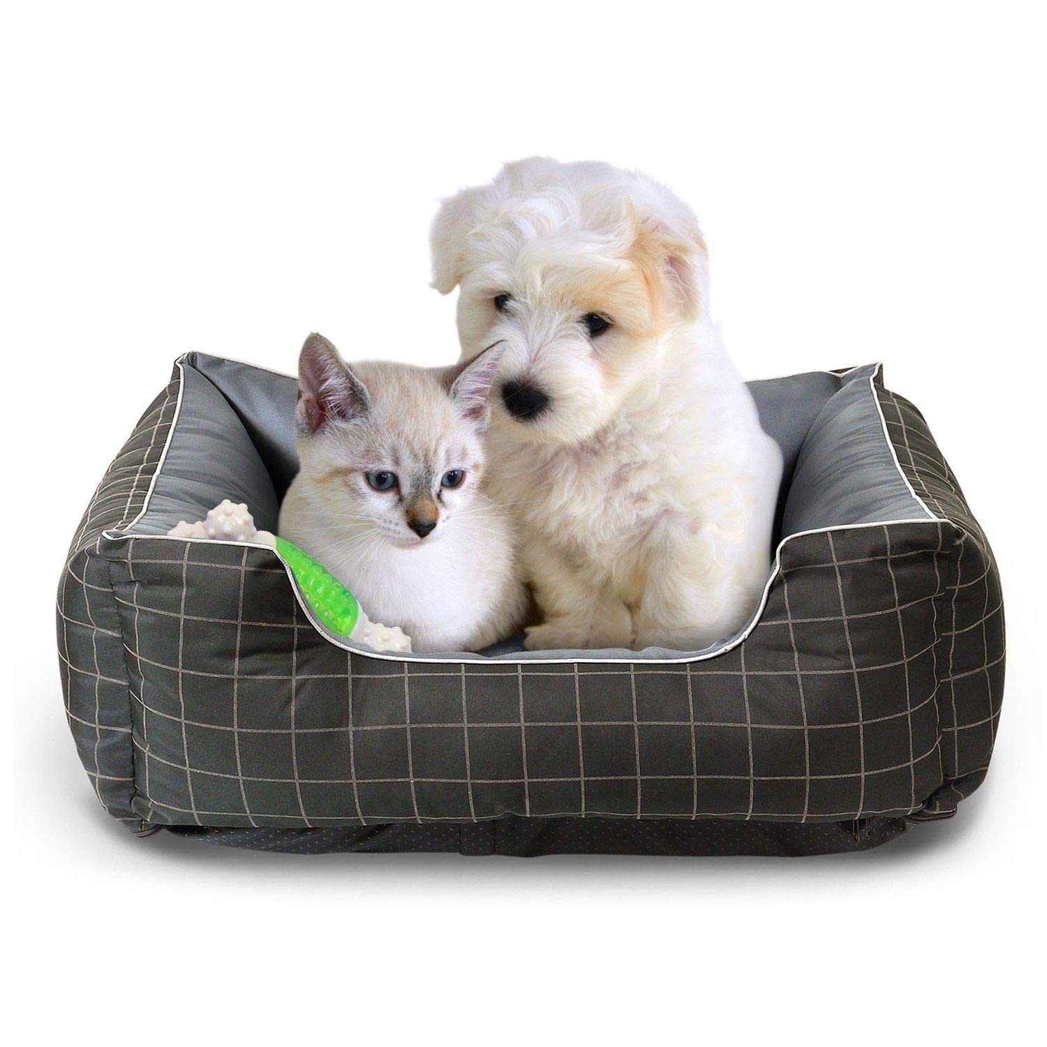 Pet Bed - Soft Luxury Pet Lounger, Premium Bedding w/Inner Cushion for Dog/Cat - Thunder Grey w/Oxford Square - Medium