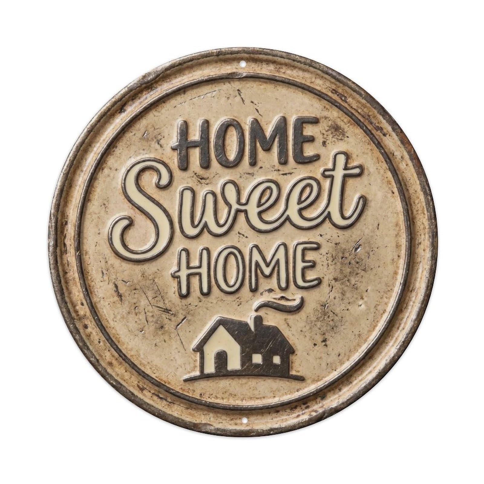 Home Sweet Home Nostalgic Indoor Display Retro Slogans Metal Tin Sign Plaque Wall Decor for Cafe, Club, Garden Round Metal Poster 8x8Inch