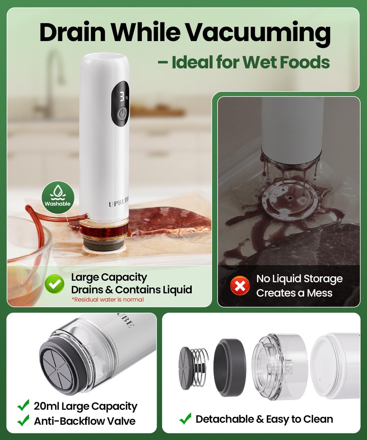 Compact Vacuum Sealer for Food (Vacuum Sealer Machine + 30 Reusable Vacuum Bags), Powerful Handheld Food Vacuum Sealer Machine with LED Display & Liquid Drainage Tube, Portable Food Sealer