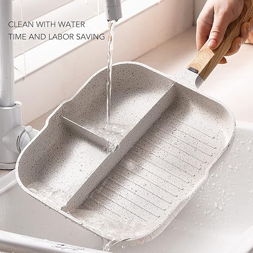 Miniatura 9 de TOTITOM Sartén de desayuno dividida de 3 secciones, sartén de huevo de cocina multifunción con particiones de aleación de aluminio para desayuno