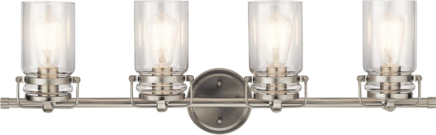 Kichler Brinley 32.25" Vanity Light in Brushed Nickel, 4-Light Farmhouse Bathroom Vanity Light with Clear Glass, (32.25" W x 10" H), 45690NI