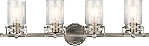 Vista 4 de Kichler Brinley 32.25" Vanity Light in Brushed Nickel, 4-Light Farmhouse Bathroom Vanity Light with Clear Glass, (32.25" W x 10" H), 45690NI