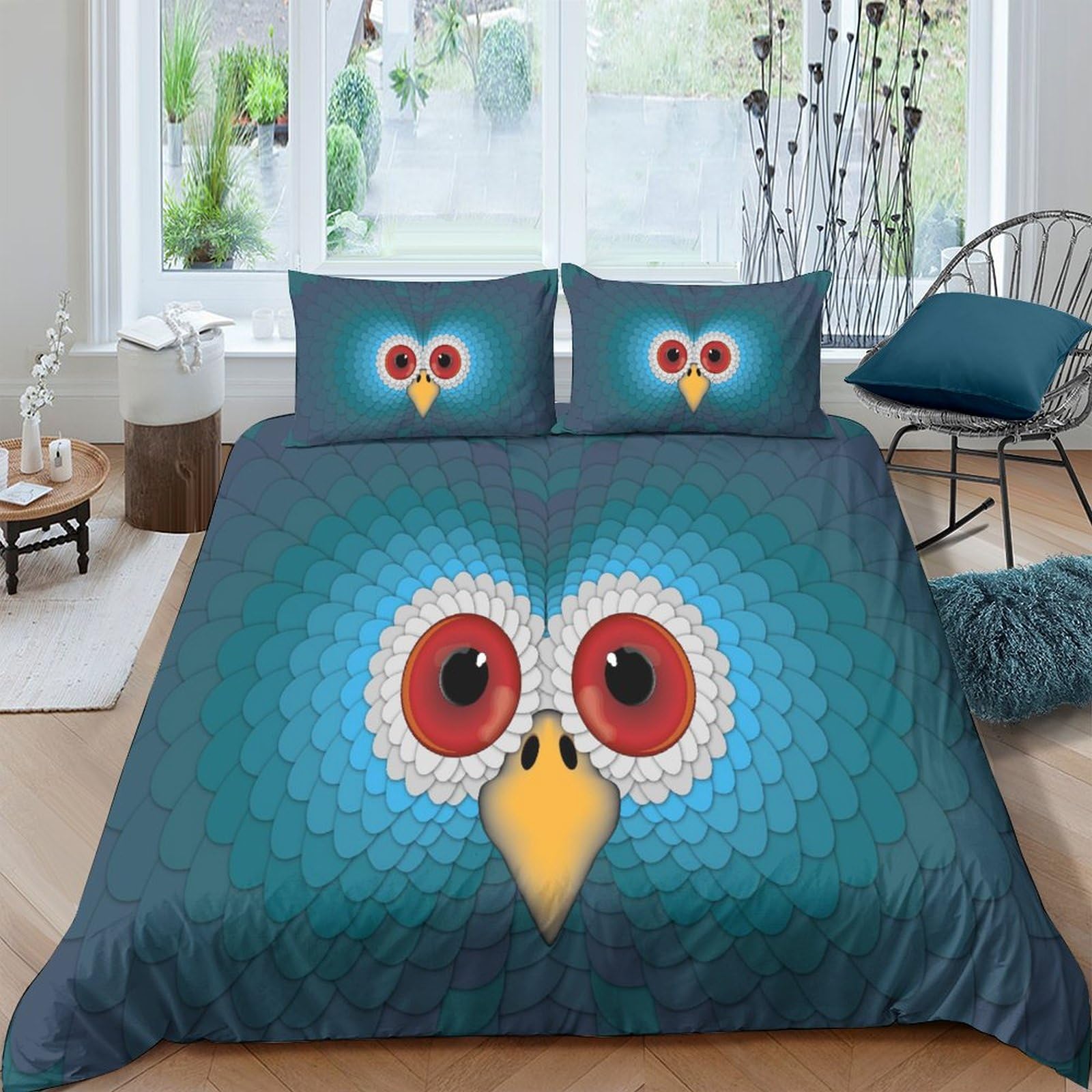 Housse de couette hibou avec fermeture à glissière pour lit double 200x200cm