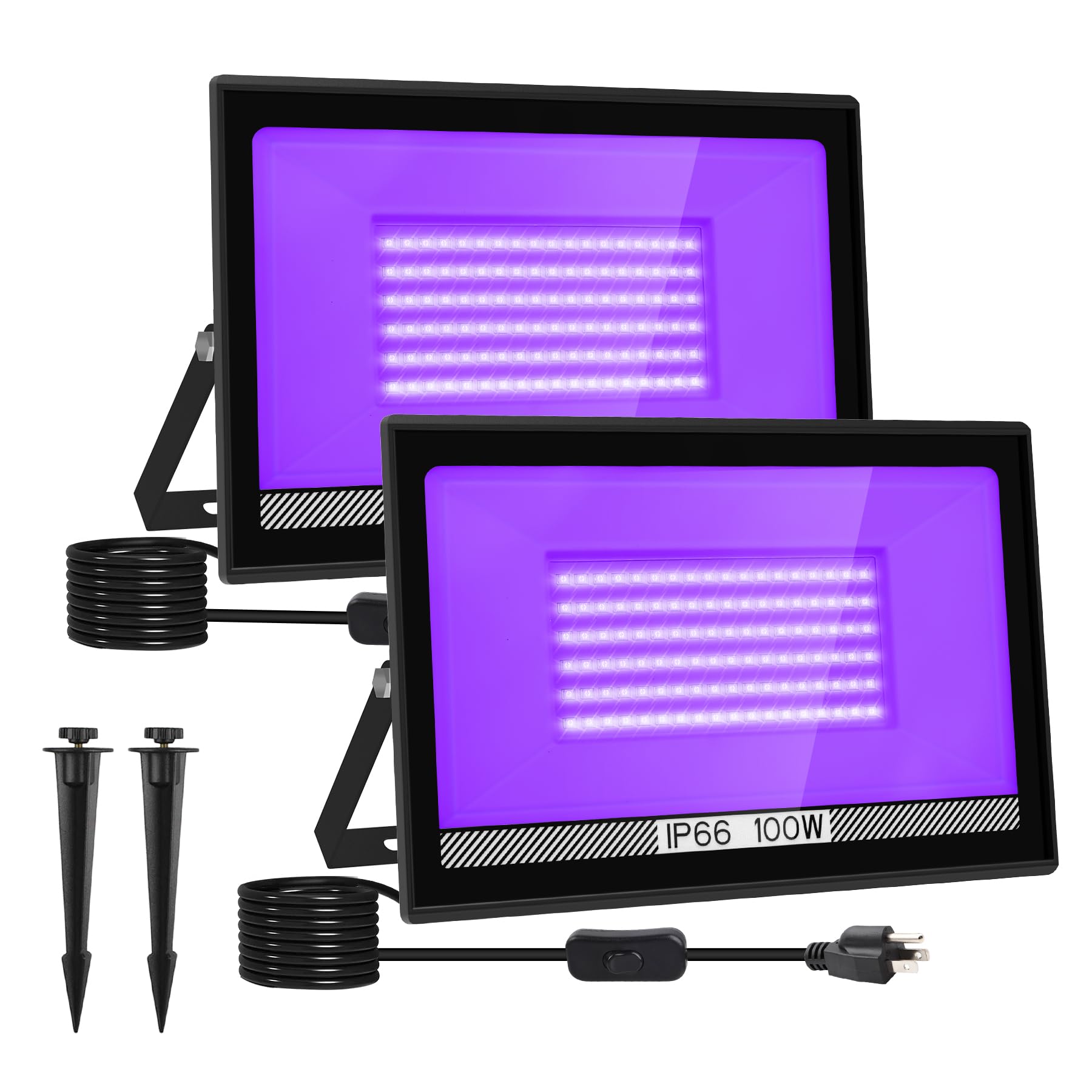 Glow Effect Lighting 100W UV - 2 Pack IP66 Waterproof LED Blacklights ...