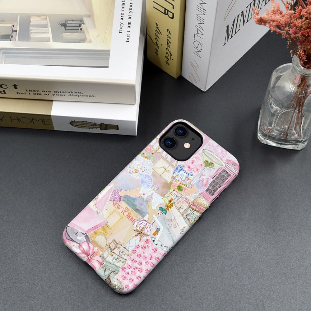 Generic Case Compatible with iPhone 11,Scratch Resistant Hybrid 2-Layer Hard Shell Phone Case,Pink Vintage Aesthetic Collage image 4