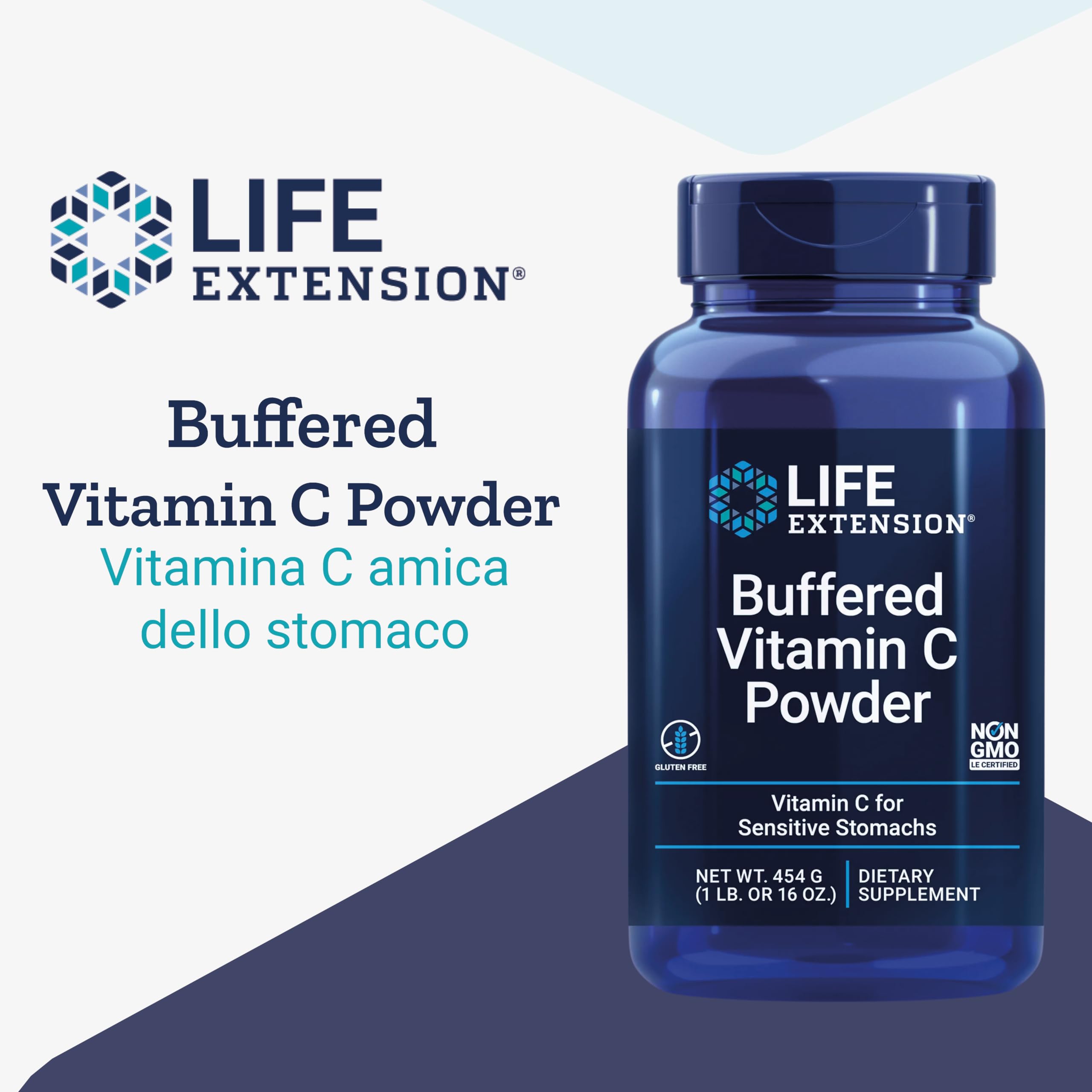 Life Extension, Buffered Vitamin C (Vitamina C Tamponata), Alta Dose, 454g di Polvere vegana, Testata in Laboratorio, Vegetariana, Senza Glutine, Senza Soia, Non OGM