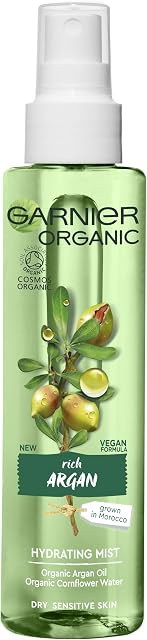Garnier Organic Argan Hydrating Facial Spray Mist for Dry and Sensitive Skin, Hydrating and Refreshing Face Mist 150 ml