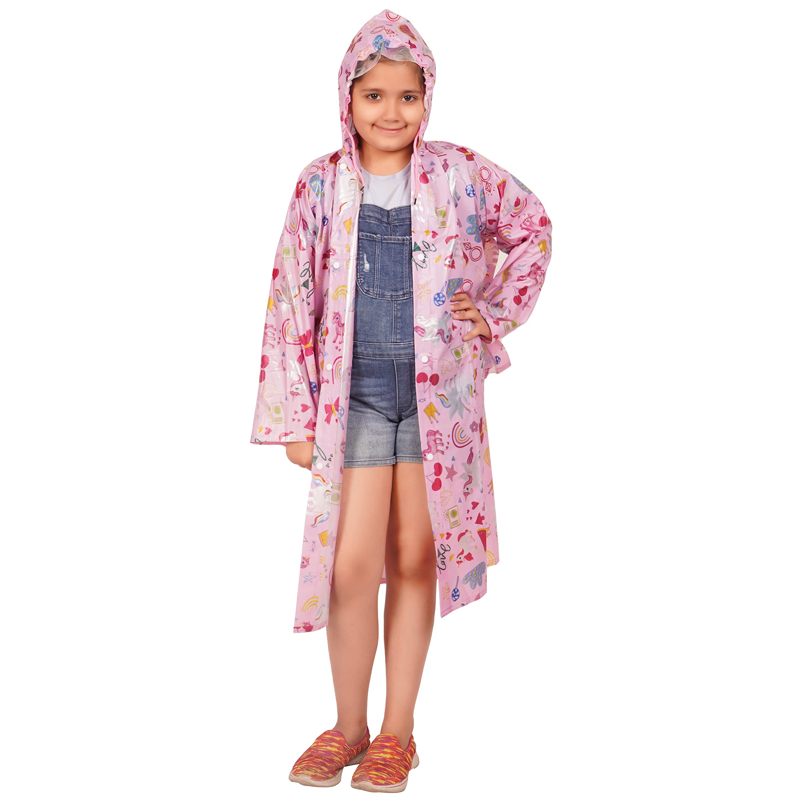 CHACKO Raincoat for Kids, Polyester Raincoat for School Boys & Girls with Hood, Pockets and School Bag Coverage Bright Color_Pink,9-10 Year - Image 4 thumbnail