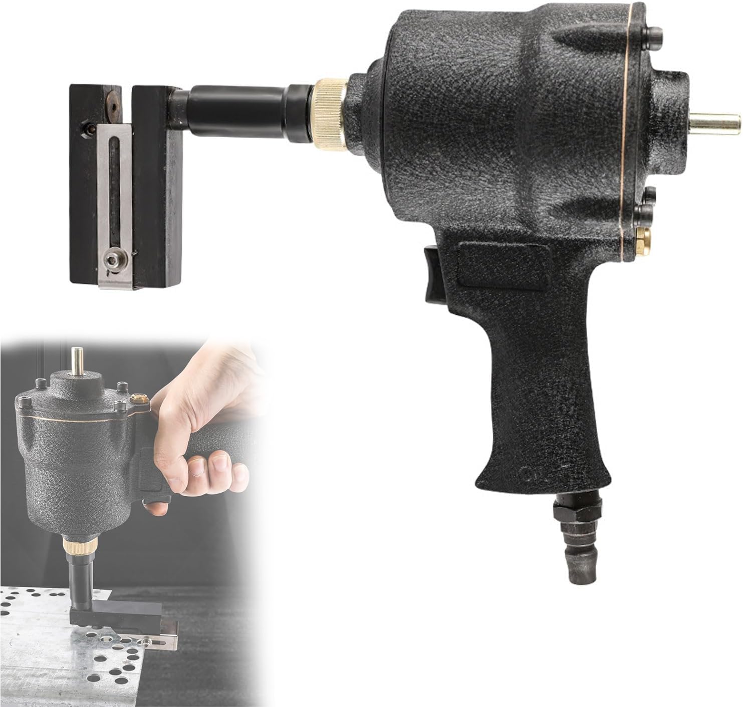 Perforatore Aria Da 10 Mm, Perforatore Pneumatico, Testa Della Pinza Rotazione Di 360°, Intervallo Di Pressione 6-8(KGF/CM*2), Margini Regolabili, Per Porte E Finestre, Fabbrica, Ufficio E Casa