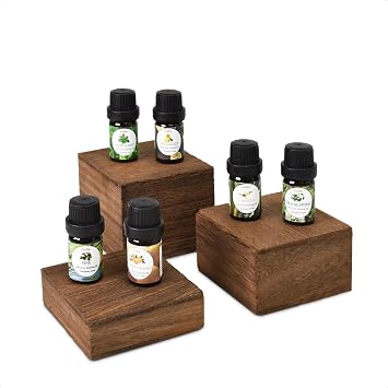 MOOCA Wooden Display Risers Set - 3 Different Height Stands, Brown | Wooden Display Risers Set - 3 Different Height Stands for Jewelry, Watches, Cosmetics, and Accessory