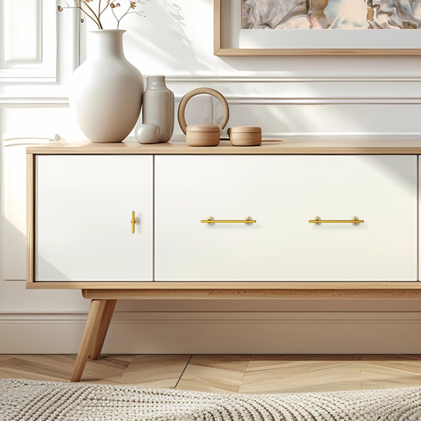 HESTIA HARDWARE 3 Pack Gold Cabinet Handles 3 Inch | Simply Modern Gold Dresser Pulls | 76mm Handles for Cabinets and Drawers, Dresser Handles and Drawer Pulls(Z19.3in.3.L)