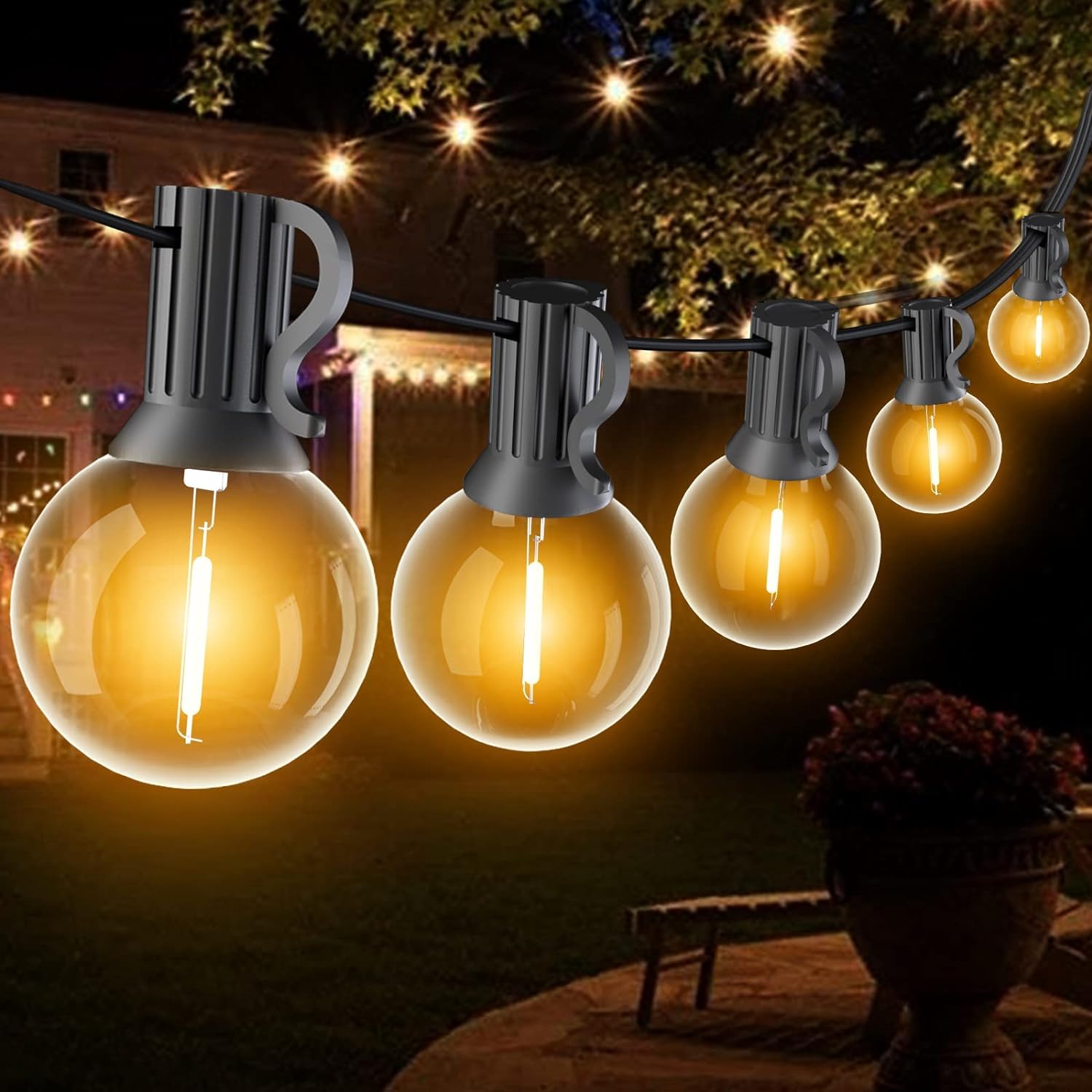 SUWIN Outdoor String Lights Mains Powered, 60FT G40 LED Festoon Lights Outdoor, IP45 Waterproof Globe Garden String Lighting with 30+1 Bulbs, 2700K Indoor/Outside Patio Lights for Décor Cafe Party