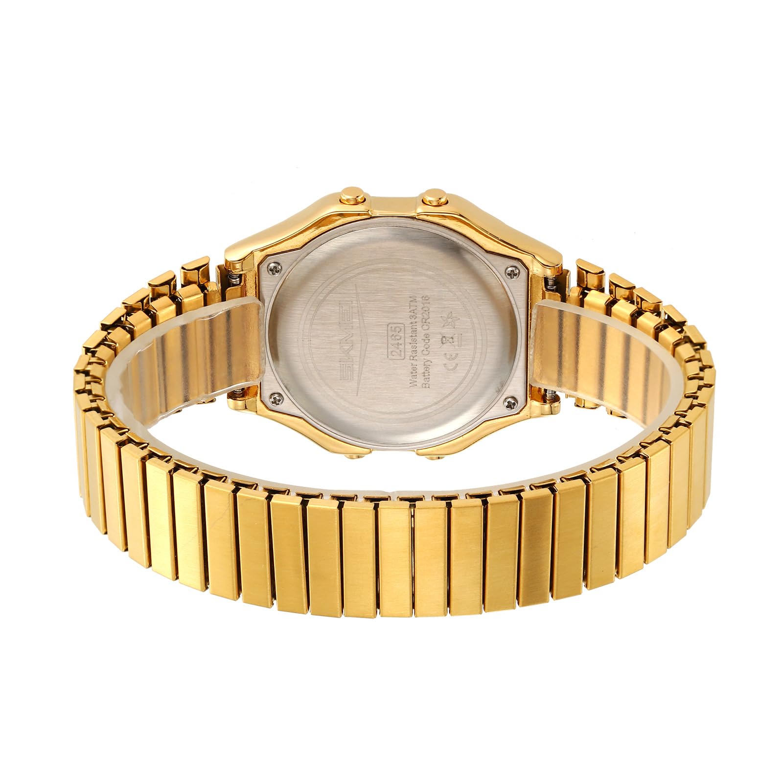 Gosasa Orologio digitale unisex con quadrante quadrato, in acciaio inox Y2K e cinturino elastico, impermeabile fino a 30 m, con retroilluminazione a LED, doppio fuso orario, sveglia, diverse opzioni