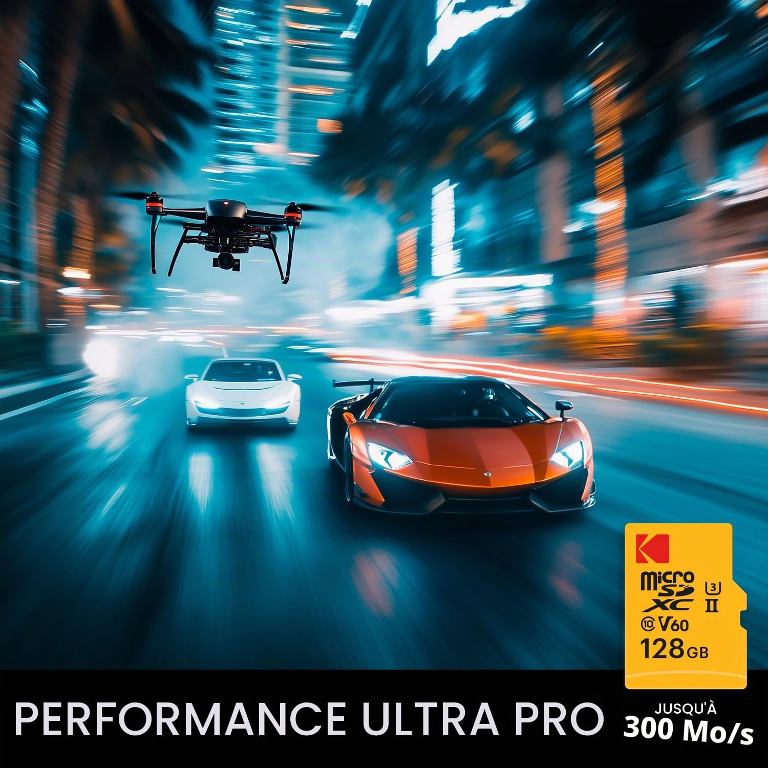 Kodak - Carte MicroSD 128GB - UHS-II U3 V60 - Haute Vitesse 300 MB/s en Lecture, 160 MB/s en Écriture - Vidéo 4K/8K - Idéale pour Photographie et Vidéographie - Adaptateur SD Inclus