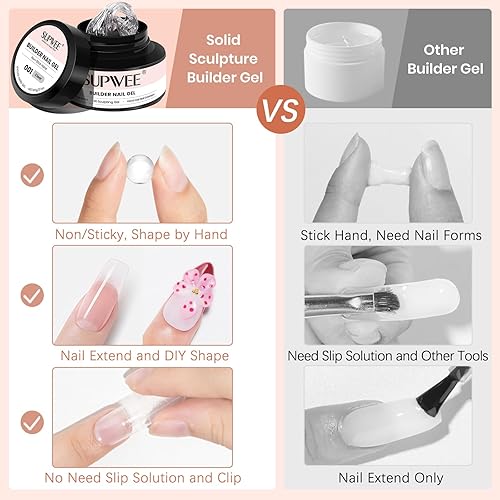 Miniatura 6 de Gel de uñas sólido constructor, 2.16 oz de gran capacidad, transparente, 3D, para esculpir uñas, gel duro para uñas, arte no pegajoso para tallar