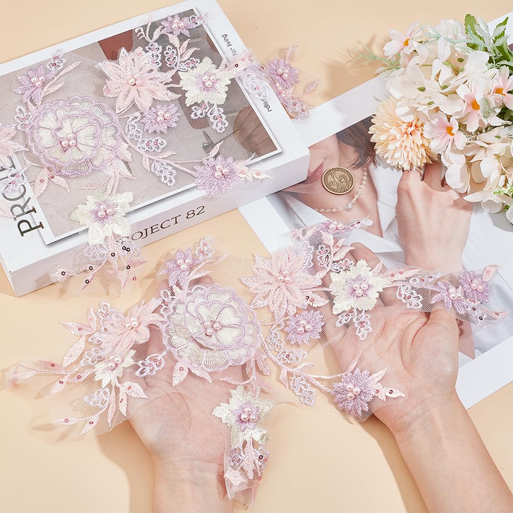 CABODYALS Lot de 4 appliques en dentelle florale en polyester à coudre sur tulle vintage 3D pour couture, robes, travaux manuels, costumes de mariage, fournitures de mariée CABODYALS Lot de 4 appliques en dentelle florale en polyester à coudre sur tulle vintage 3D pour couture, robes, travaux manuels, costumes de mariage, fournitures de mariée