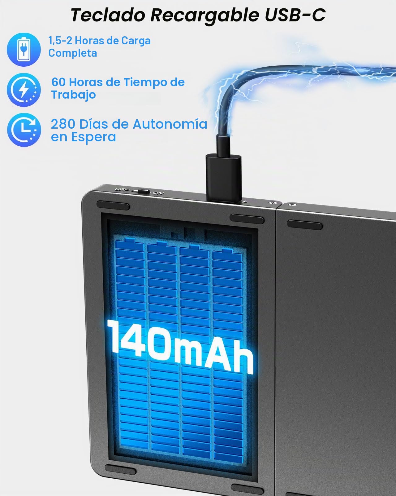 Teclado Bluetooth Plegable, Francés AZERTY, Teclado Portátil Inalámbrico | Plegable con Touchpad y Teclado Numérico, Teclado Recargable Multi Dispositivo para Windows, iOS, Android Tablet/Teléfono