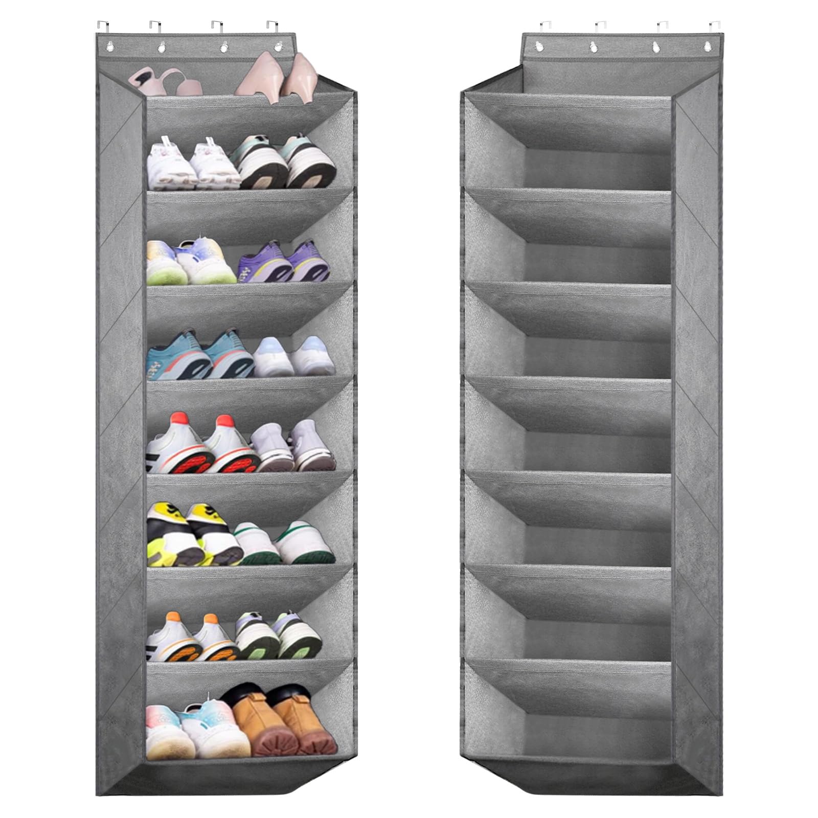 bssmmai Over Door Shoe Storage, Hanging Shoe Storage, Door Shoe Rack with 8 Deep Pockets, Overdoor Shoe Storage Organiser with 4 sturdy metal hooks, Its 20 Pairs of Shoes (Grey)