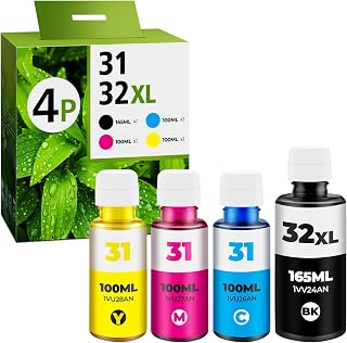 31 Ink 32XL Black Ink Bottle Set, Smart Tank 5101 7602 6001 651 Ink Refill