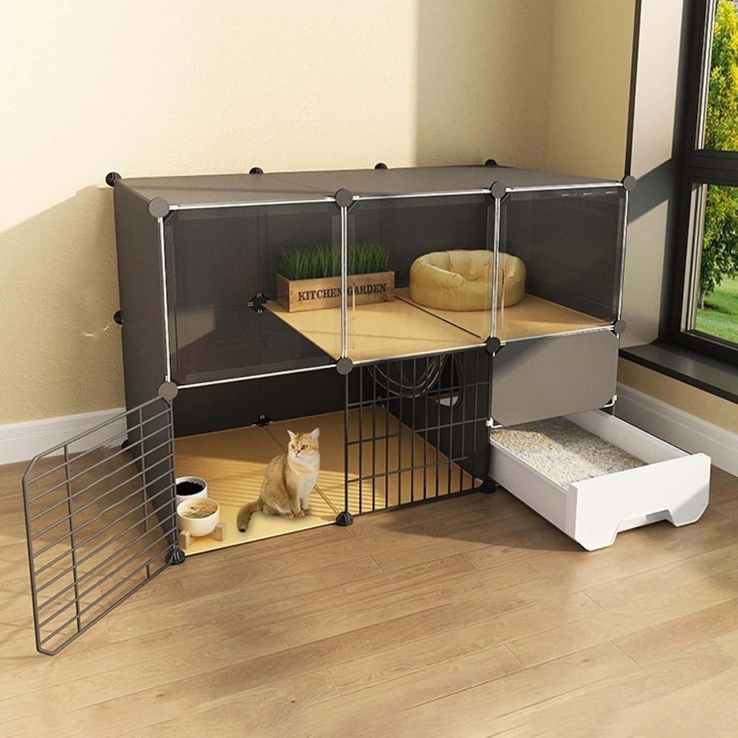 Gabbia for Animali in Filo Metallico – Modulare, Vassoio, for 1–2 Gatti(111x49x73cm)