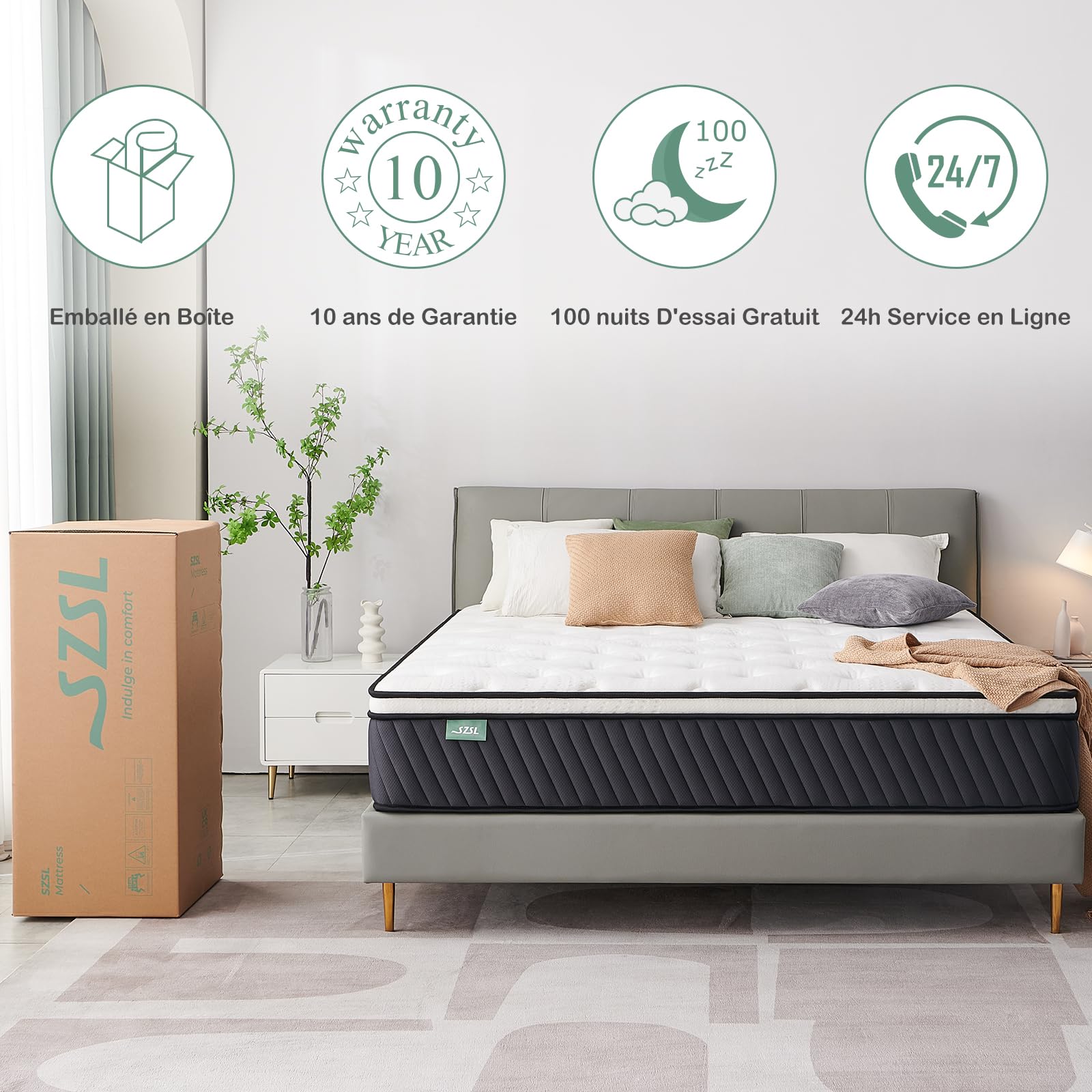SZSL Matelas 160x200 Épaisseur 30cm Mousse à Mémoire de Forme Fermeté Moyenn Ressorts Ensachés, 7 Zones de Confort Équilibré Hypoallergénique Respirable - Matelas de Lit d'Adulte et d'enfant
