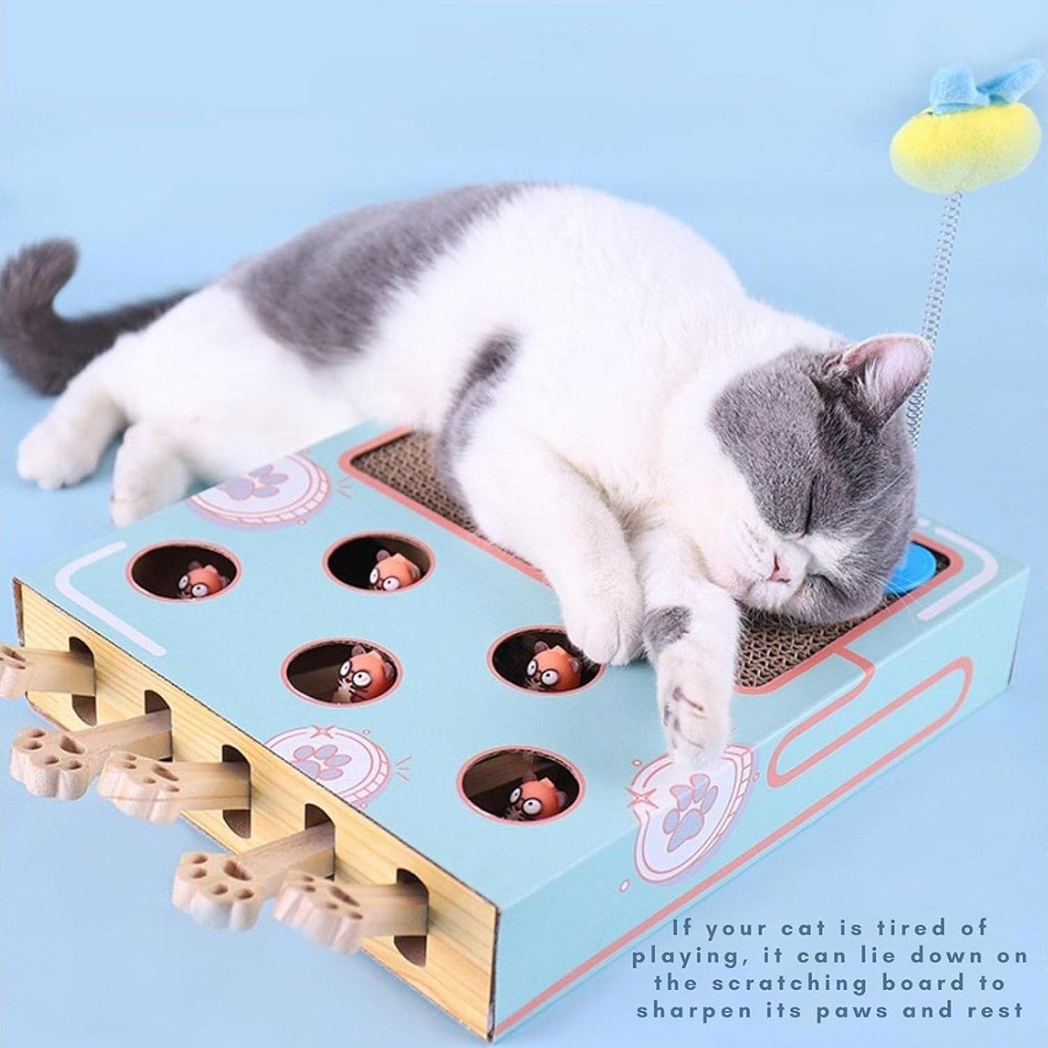 Giocattolo per Gatti Miaofairy, Giocattolo per Gatti Miaofairy in Legno, Miaofairy Whack-A-Mole, Tiragraffi E Giocattolo 3 in 1, Giocattoli per Gatti da Interno