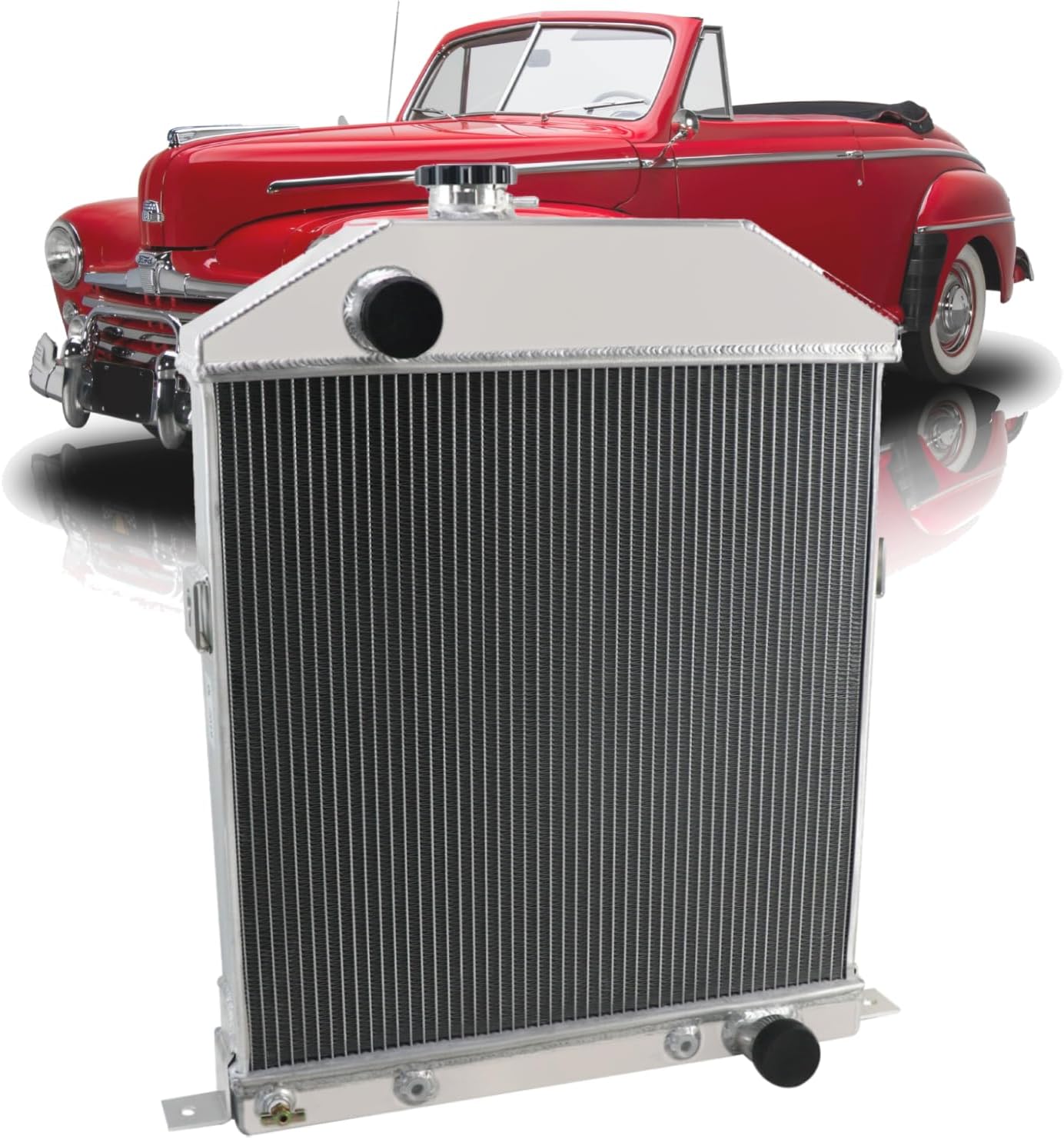 4 Row Aluminum Radiator for 1942-1948 Ford Mercury Coupe Sedan Deluxe Super Deluxe Chevy V8 Conversion 1943 1944 1945 1946 1947