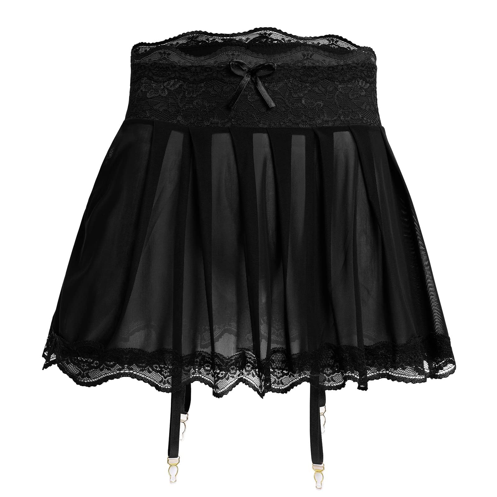 Minigonna da uomo Sissy Lingerie con 4 reggicalze in vita regolabile, pizzo puro tulle crossdressing intimo