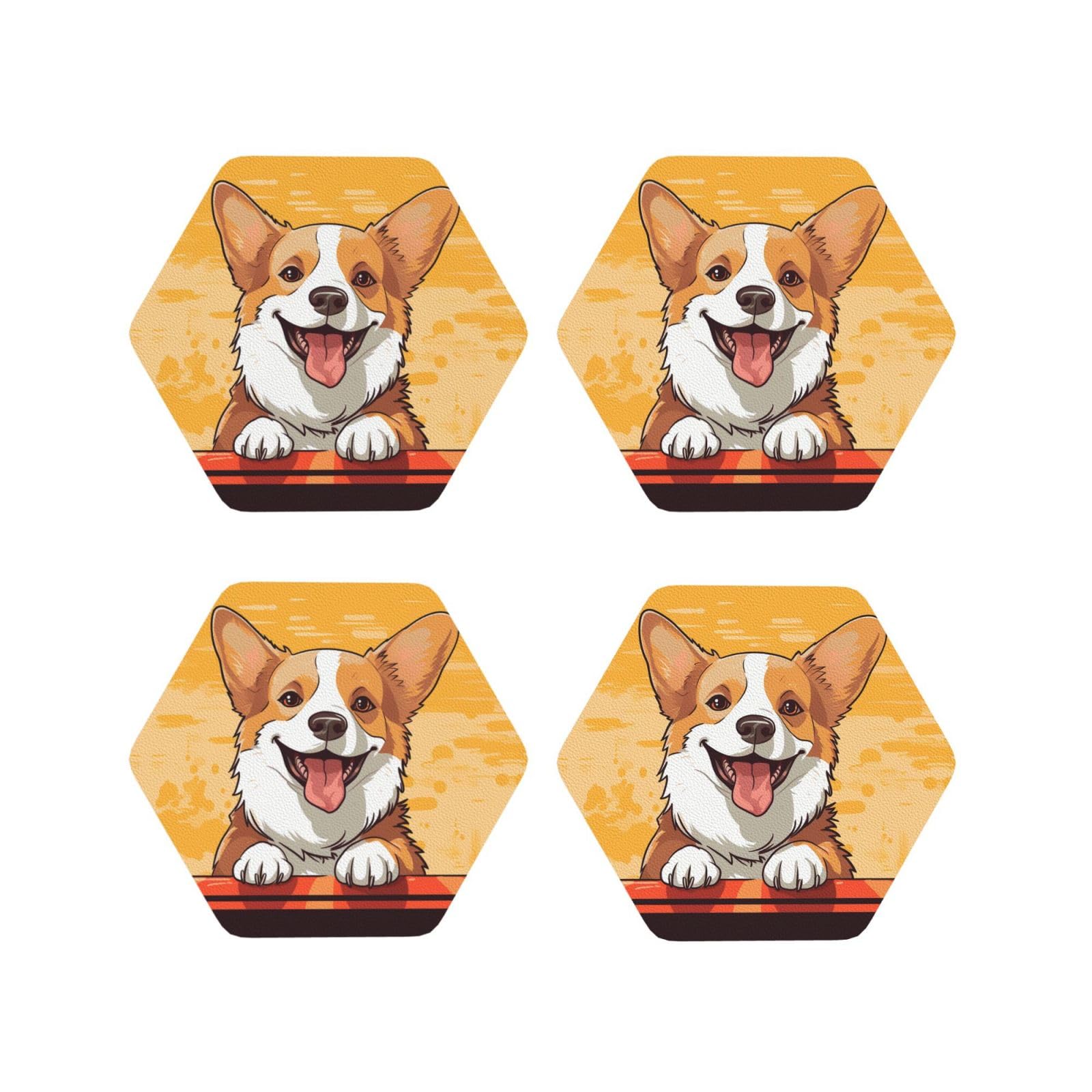 4pcs Drink Coasters for Tabletop Protection, 4" Leather Coasters for Drinks, Cute Corgi Dog Cup Coasters for Coffee Table Decor, Non-Slip Drinking Cup Mat for Hot Or Cold Drink