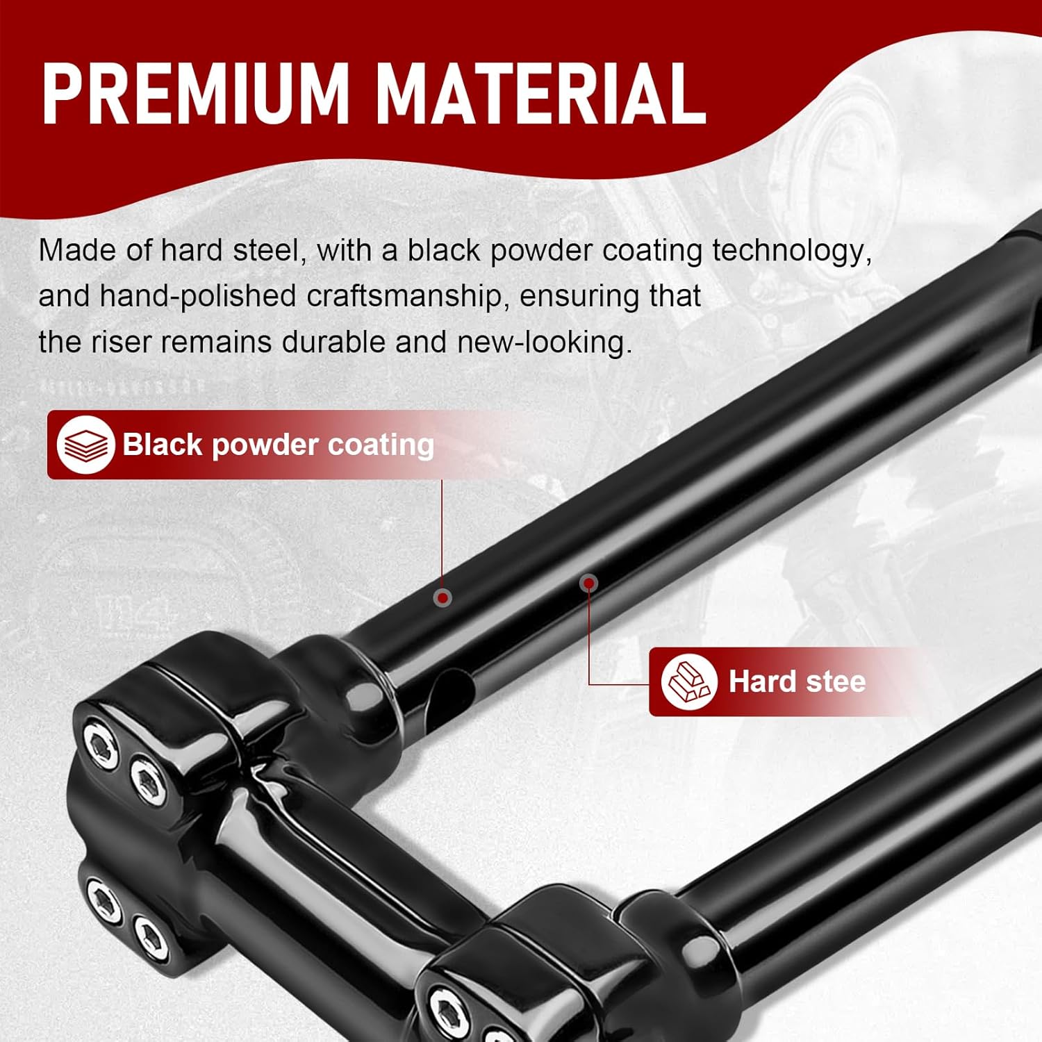 Black 1 inch Diameter Investment-cast steel Risers 12 inch Rise One-Piece Handlebar Top Clamp Kit for Dyna Softail Sportster