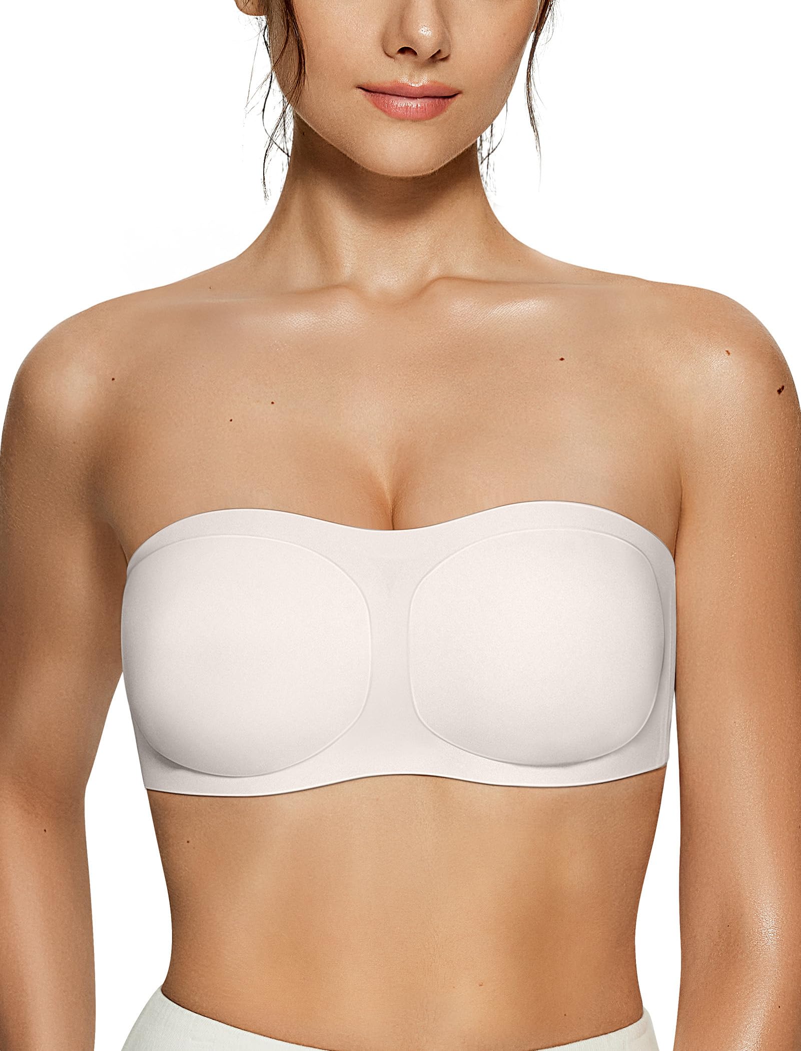 Vertvie Womens Strapless Bra Jelly Push Up Seamless Bandeau Bra Wireless Non Slip Silicone Tube Top Bras Padded Bralette Small White