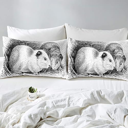 Miniatura 3 de Feelyou - Juego de sábanas de conejillo de indias para niños y niñas, juego de sábanas de animales dibujadas a mano para decoración de dormitorio, 2