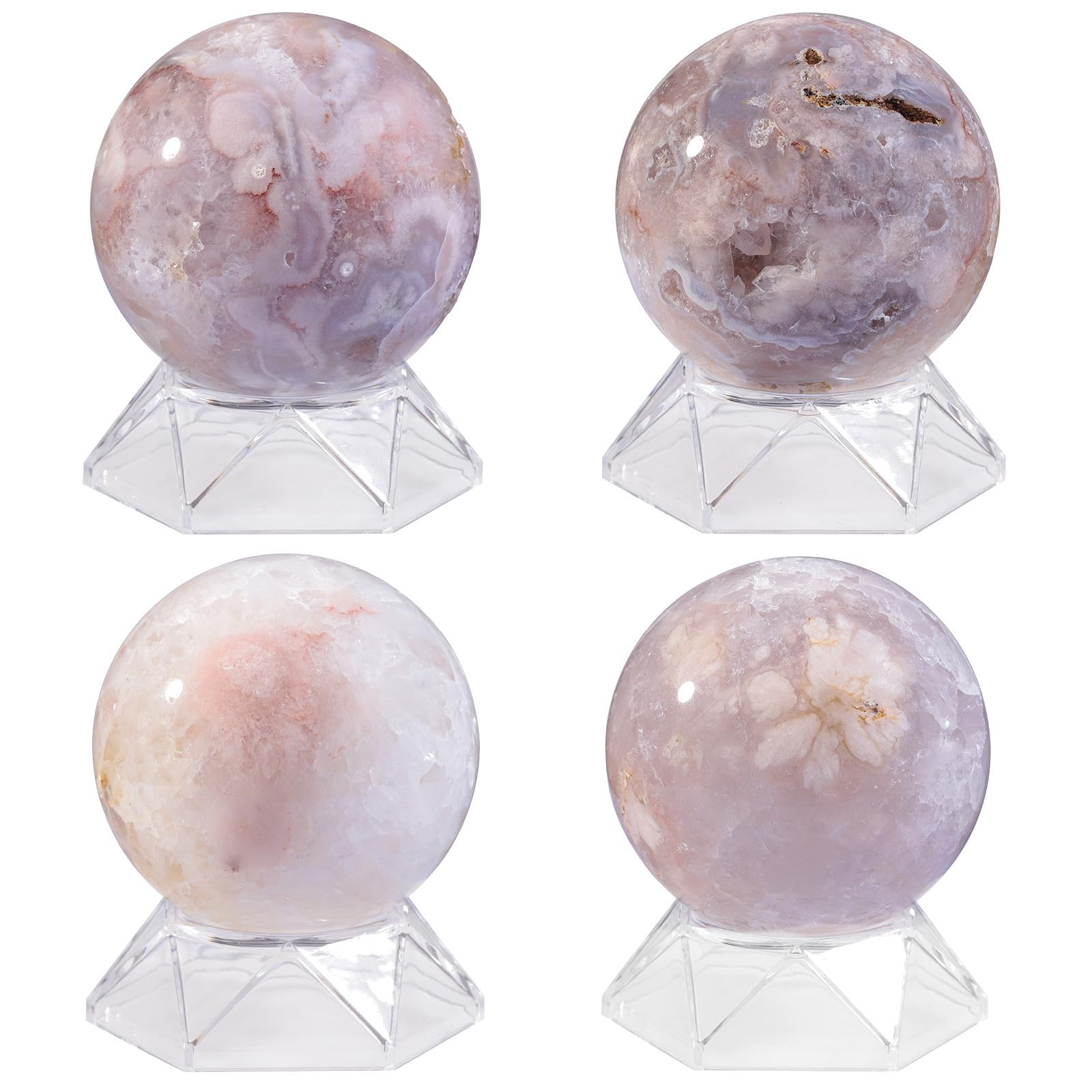 mookaitedecor 71-80mm Cherry Blossom Agate Crystal Ball Sphere Ornament with Stand Rare Crystals and Gemstones for Collecting Pink Sakura Agate Stone Healing Crystal Geode Ball Gift Rock and Mineral - Image 3
