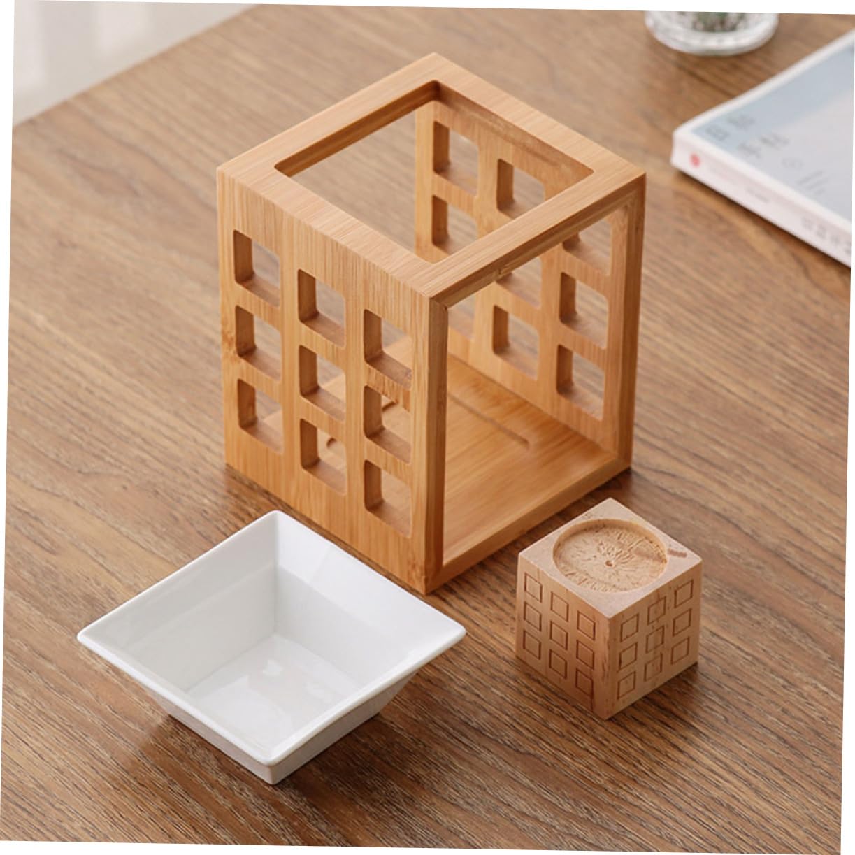 DECHOUS Bruciatore Oli Essenziali in Legno e Ceramico 150ml per Yoga e Salotto Diffusione di Profumo